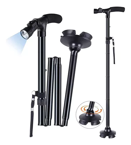 Bastón negro con luz para adulto mayor