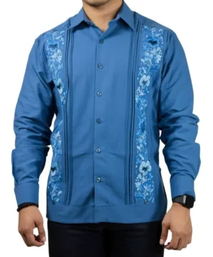Guayabera Yucateca Bordada de Lino Modelo Colibrí Manga Larga para Hombre