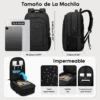 Mochila Para Laptop Hombre Impermeable Reforzada Antirrobo 15.6 Pulgadas USB Viaje Escolar Grande Capacidad 35L Negro