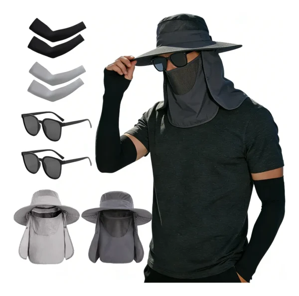Sombrero De Sol Gorra Protección Cuello+manga+gafa Set