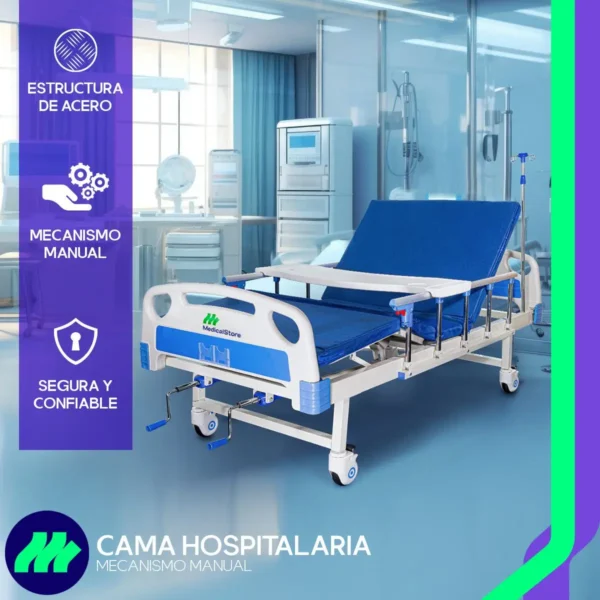 Cama Hospitalaria Manual Porta Suero Colchón