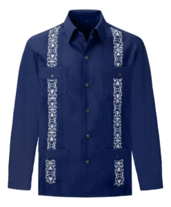Camisa Guayabera Bordada Multibolsillos Manga Larga Hombre