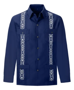 Camisa Guayabera Bordada Multibolsillos Manga Larga Hombre