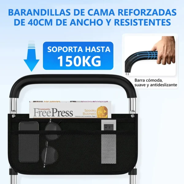 Barandales Ajustable Auxiliar Adulto De Protector Seguridad Para Cama Universal Con Bolsa De Almacenamiento Negro Kekoy
