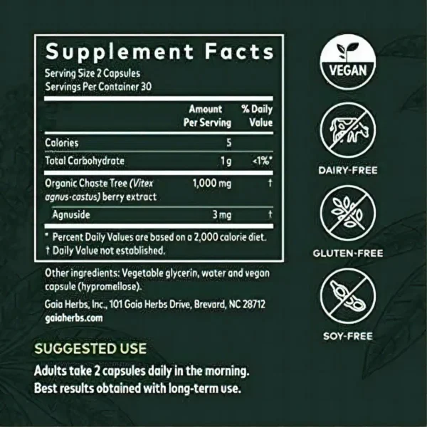 Baya Vitex Balance Hormonal Para Mujer Gaia Herbs 60caps Sabor Sin Sabor