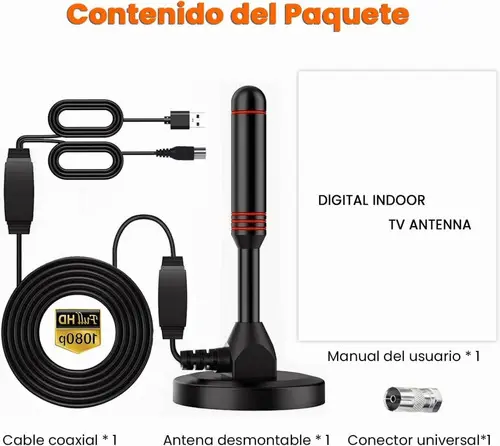 Antena de TV Digital 4K HD Para Interiores Con Amplificador de Señal