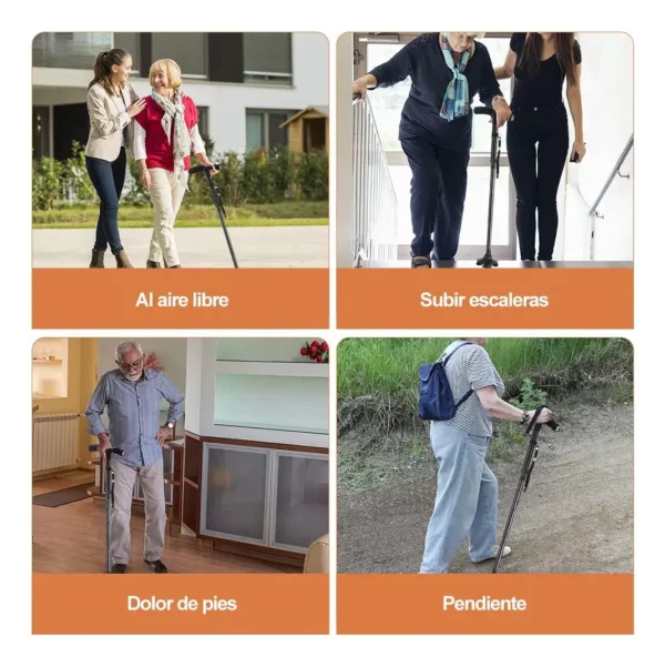 Bastón Portatil Plegable De Aluminio 4 Patas Con Luces Led