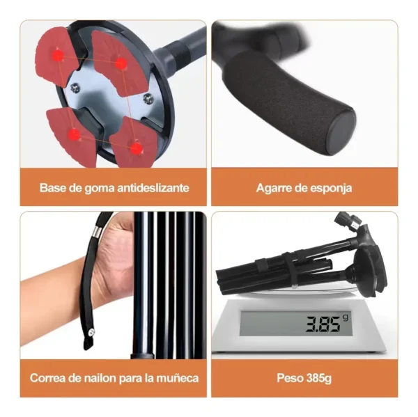 Bastón Portatil Plegable De Aluminio 4 Patas Con Luces Led
