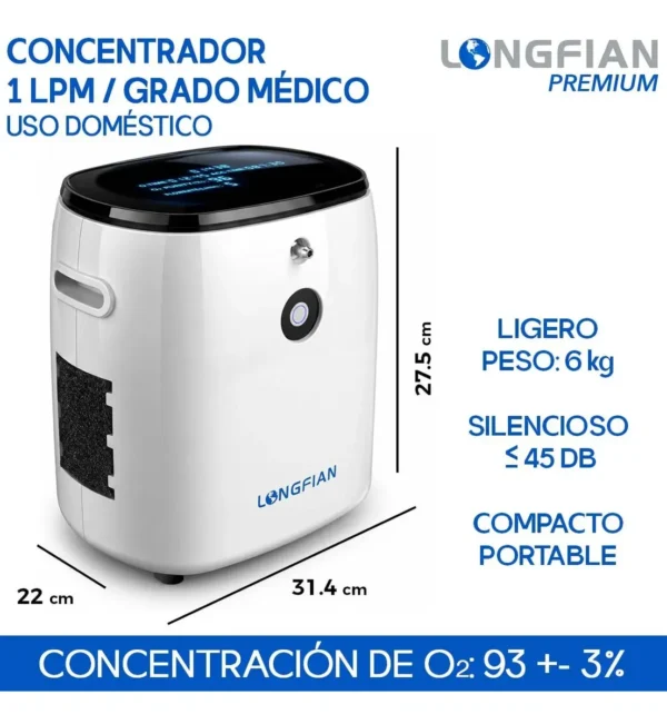 Concentrador de Oxígeno Longfian 7 Litros para Uso Doméstico