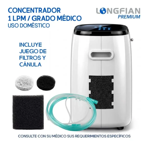Concentrador de Oxígeno Longfian 7 Litros para Uso Doméstico