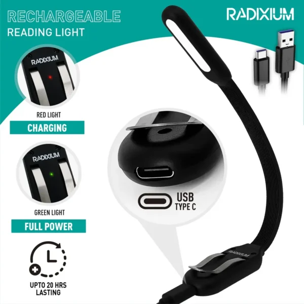 Lámpara de Lectura Recargable con 9 LED y Brillo Regulable