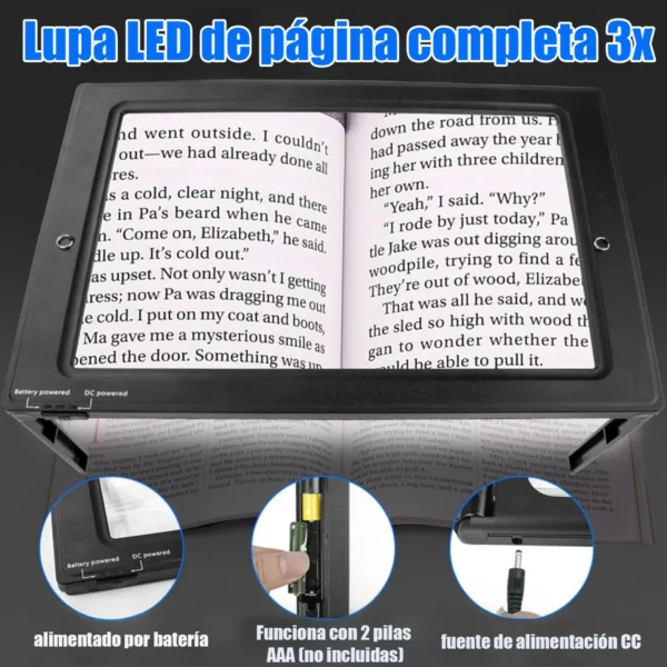 Lupa de Página Completa A4 con Luz LED 3X