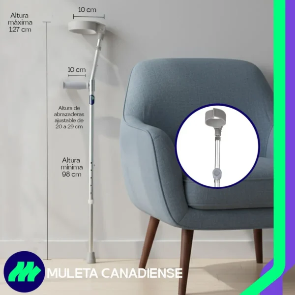 Muleta Canadiense Ajustable 14 Niveles Antideslizante Ligera Color Gris